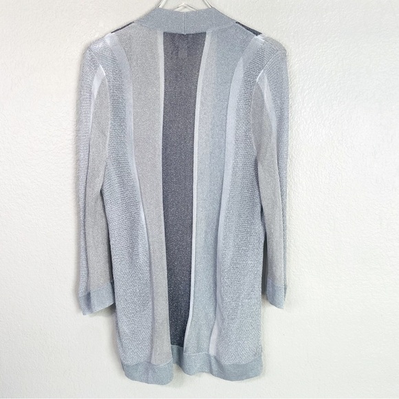 Chico’s Silver Metallic Open Front Mesh Knit Sweater Cardigan Size L/12 - Picture 4 of 7